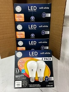 CASE OF 8 GE Soft White 6W (40W equiv) LED Dimmable A19 Medium Light Bulbs 67572 - Picture 1 of 10
