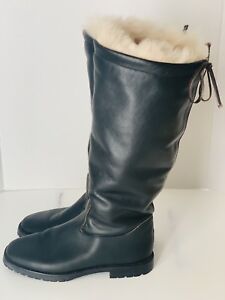 NewBark Knee Fur Lined & Black Leather Round Toe Boots 6.5