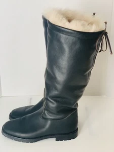 NewBark Knie Fell gefüttert & schwarz Leder runde Spitze Stiefel 6,5 - Bild 1 von 10
