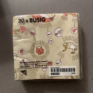 IKEA Busig Napkins Caroline Abild Jessen 9.5”x9.5” Ladybug Frog Mushroom - Picture 1 of 3