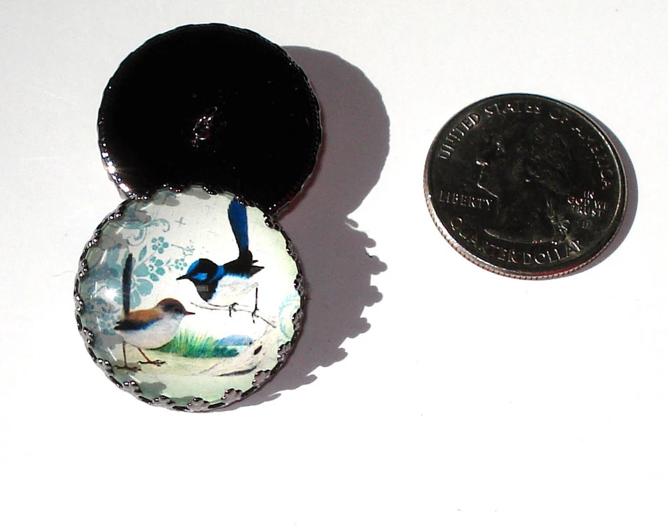 Birds Glass Dome Button handcrafted collectible shank sew or pin on - Image 1 of 1