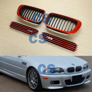 Front Grille Red Metallic Frame & Red Metallic Side Fender Fit BMW E46 01-06 ABS - Picture 1 of 7