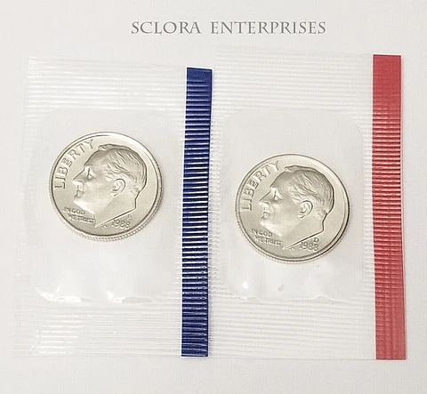 1988 P & D Roosevelt Dime Set (2 Coins) *MINT CELLO* *FREE SHIPPING* Cover