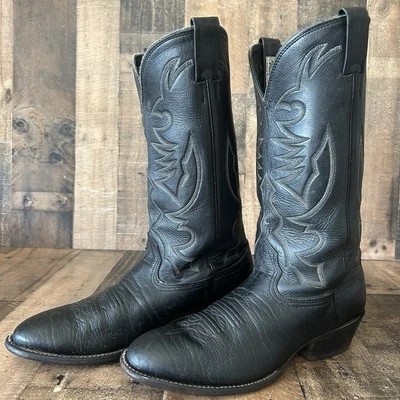 Botas caubói masculinas Larry Mahan vintage couro de boi biqueira redonda 11 B - Imagem 1 de 4