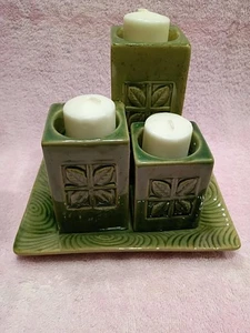 3-teiliges Blattkerzenhalter Set MCM Keramik Kerzenhalter Set mit Votivkerzen - Bild 1 von 6