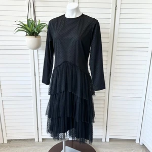 Ellie Makir New York Women's Black Polka Dot Tiered Tulle Dress Size XL - Picture 1 of 10