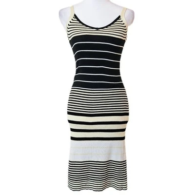 Vestido ceñido al cuerpo tejido acanalado The Limited para mujer funda a rayas pequeña Y2K retro mod Foto 1 de 4