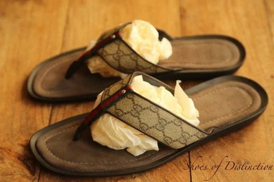 Gucci GG Monogram Brown Leather Sandals Sliders Flip Flops Mens UK 8.5 G US 9.5 - image 1 of 4