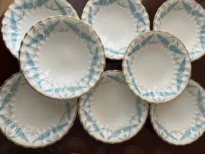 Royal Worcester Ferncroft Turquoise Gold Fruit Cereal Bowl Set Of 8 - Picture 1 of 14