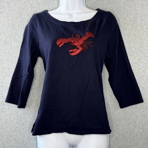 Talbots Lobster Beaded Embellished Top Women’s Medium Navy Blue - Picture 1 of 9