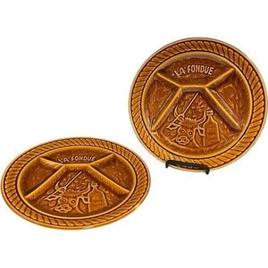 Pair of Vintage French Ceramic Fondue Plates – Retro Divided Sectioned Plates - Picture 1 of 10