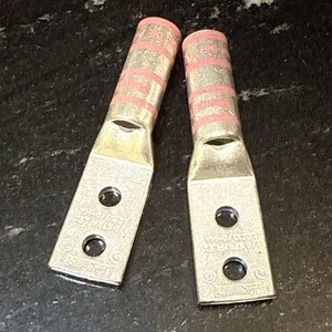 (2) Panduit LCCX1/0-14A-X, 1/0 awg. Flex Lug, Long Barrel, 2-hole, 1/4 x .63" - Picture 1 of 4