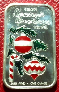 Barra de arte Season's Greetings 1973 1 Troy oz.999 esmalte plata-Ceeco - Imagen 1 de 3