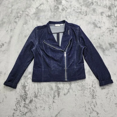Chaqueta Liz Claiborne Mujer Azul Denim Look Elastizada Tejida Asimétrica Cremallera Moto Foto 1 de 4