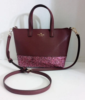 Kate Spade Ina Greta  Court Glitter Crossbody Satchel Purse In Cherrywood - Image 1 of 4