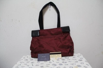 Prada Tessuto 尼龙苋菜单肩包皮革装饰复古正品 — 第 1/4 张图片
