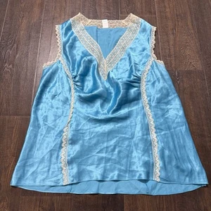 Old Navy Women’s Tank Blouse Vintage Y2K Blue Silk Lace V Neck Boho Fairy Sz 1X - Picture 1 of 8