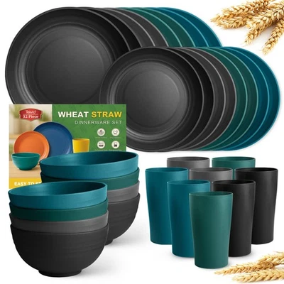 Juego de vajilla de paja de trigo de plástico de cocina Best Teivio de 32 piezas servicio para 8 Foto 1 de 4