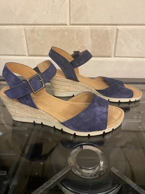 Sandalias para mujer Gabor Nieve de tacón de cuña de gamuza/yute océano, talla 6 Foto 1 de 4