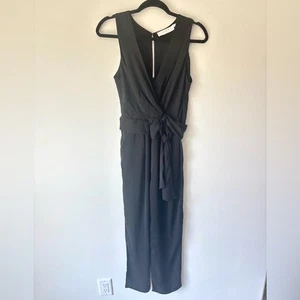 ASTR The Label Black Sleeveless Jumpsuit V Neck Tie Waist Wedding Formal Chic - Picture 1 of 11
