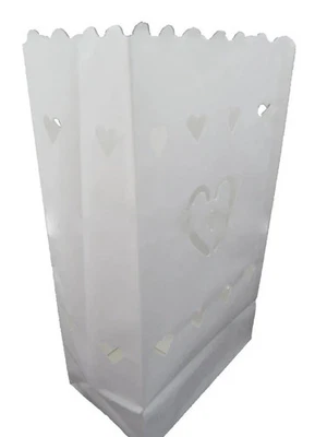 50 Pack White Heart in a Heart Luminary Paper Candle Tea Light Lantern Bags - image 1 of 4