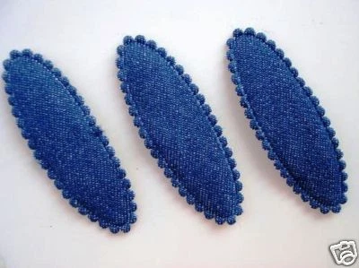 50 Padded Denim 2.25" Hair Clip Covers/custom made/blue/cotton/fabric/girls H262 - Image 1 of 2