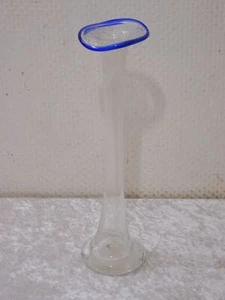 Jarrón de barra de vidrio de diseño burbujas - borde azul - hecho a mano - 29,5 cm - vintage - Imagen 1 de 4