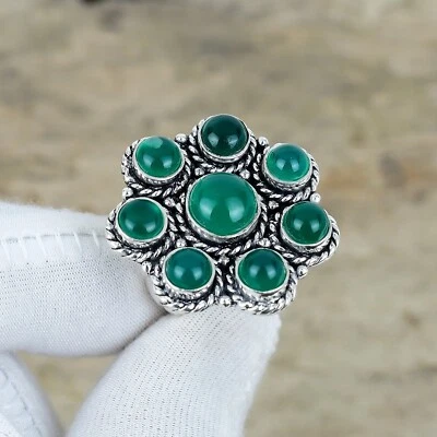 Green Onyx Gemstone Ring 925 Sterling Silver Unique Design Ring For Love Gifts - Image 1 of 4