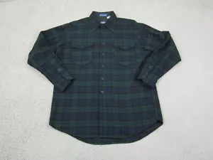 Vintage Pendleton Shirt Mens Large Green Blue 100% Wool Black Watch Plaid Tartan - Picture 1 of 14