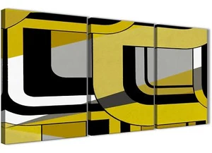 3 Stück Gelb Grau Gemälde Küche Leinwand Kunst Dekor - Abstrakt 3409 - 126 cm - Bild 1 von 5
