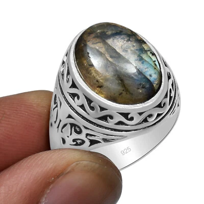 Этническое кольцо в арабском стиле с драгоценным камнем лабрадоритом все размеры в наличии - Изображение 1 из 4