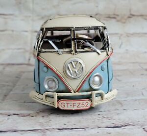 Jayland Handcrafted 1957 VW Deluxe Bus in Blue and white - Tinplate Model