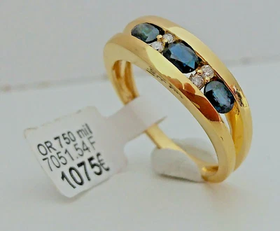 Bague neuve femme or jaune 18 carats 3 Saphirs Kanchara 4 Diamants joaillerie - Photo 1/4