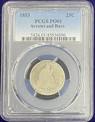 1853 Seated Liberty Quarter 25c Lowball PCGS PO1 POOR 1 #55009 - Image 1 of 2