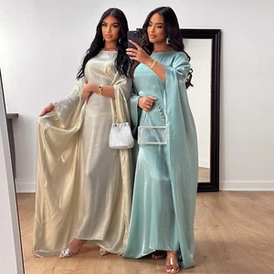 Dubai Abaya Kaftan Muslim Women Maxi Dress Farasha Robe Islamic Batwing Sleeve - Picture 1 of 57