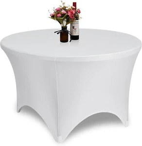 72" Round Stretch Tablecloth White Spandex 6 ft Round Sides Open Table Covers - Picture 1 of 6