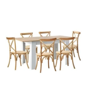160cm Extendable Dining Table with 6PCS Chairs Crossback Wooden - Picture 1 of 7