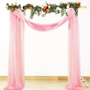 2 Panels Pink Wedding Arch Draping Fabric 20 FT Sheer Chiffon Wedding Backdrop - Picture 1 of 8