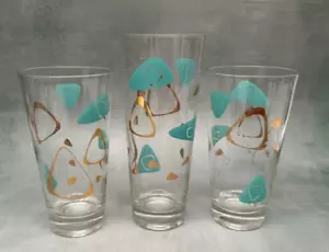 3 vasos vintage MCM Federal Amoeba Boomerang oro turquesa - Imagen 1 de 3