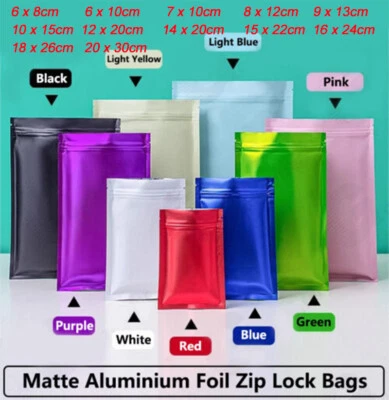 9 Colors Matte Aluminium Foil Bags Resealable Grip Seal Zip Lock Baggy 100 Pcs - Image 1 of 4