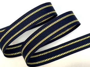 5 yards 5/8" Nautical Captain Navy Gold Stripes Woven Grosgrain Ribbon DIY - Picture 1 of 1