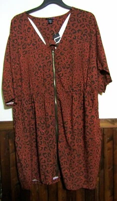 LYS PLUS FEMININO 2X VESTIDO CURTO ELÁSTICO CINTURA ZÍPER FRONTAL/LARANJA/PRETO ABSTRATO NOVO COM ETIQUETAS - Imagem 1 de 3