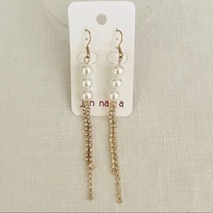 Gold and Rhinestone Dangling Earrings with Trio of Faux Pearls New by Jin Na La - Picture 1 of 6