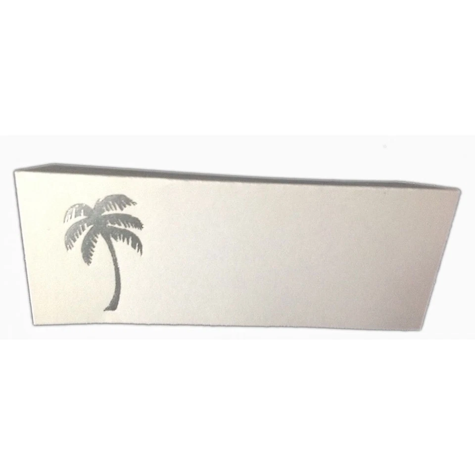 50 tarjetas de lugar blancas estilo tienda palmera plateada 4,25" x 1,75 plegadas Foto 1 de 1