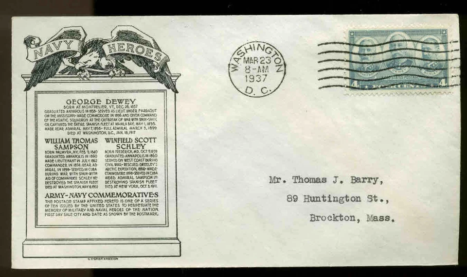 793 4c NAVY FDC WASHINGTON, DC PLANTY #P6 C. S. ANDERSON CACHET - Image 1 of 1