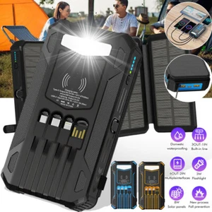 40000mAh Portable Solar Power Bank Fast Charging External Battery USB C 4 Cables - Picture 1 of 22
