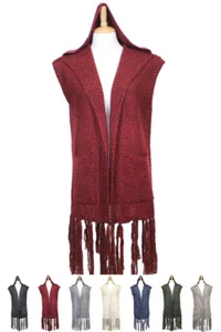 Anthropologie Style Women Hooded Vest Wrap Fringe with Pocket - Picture 1 of 15