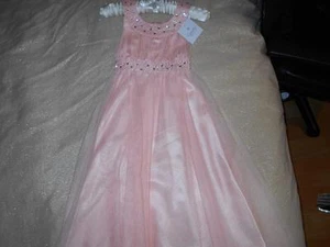 TIGERLILY DESIGNER PEACH ORGANZA CRYSTALS SPARKLY PARTY / BRIDESMAID DRESS AGE 8 - Picture 1 of 9