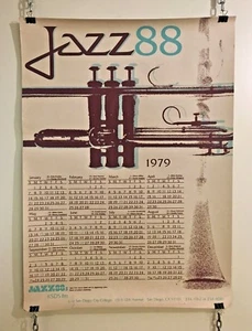 Poster calendario vintage vintage originale Jazz88 1979 KSDS FM San Diego City College - Foto 1 di 6
