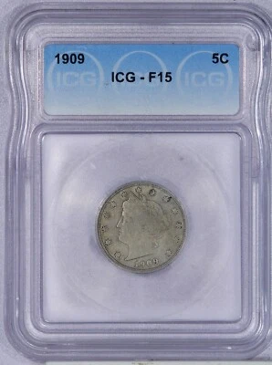 1909 Liberty V Nickel 5c ICG F15 - Image 1 of 2
